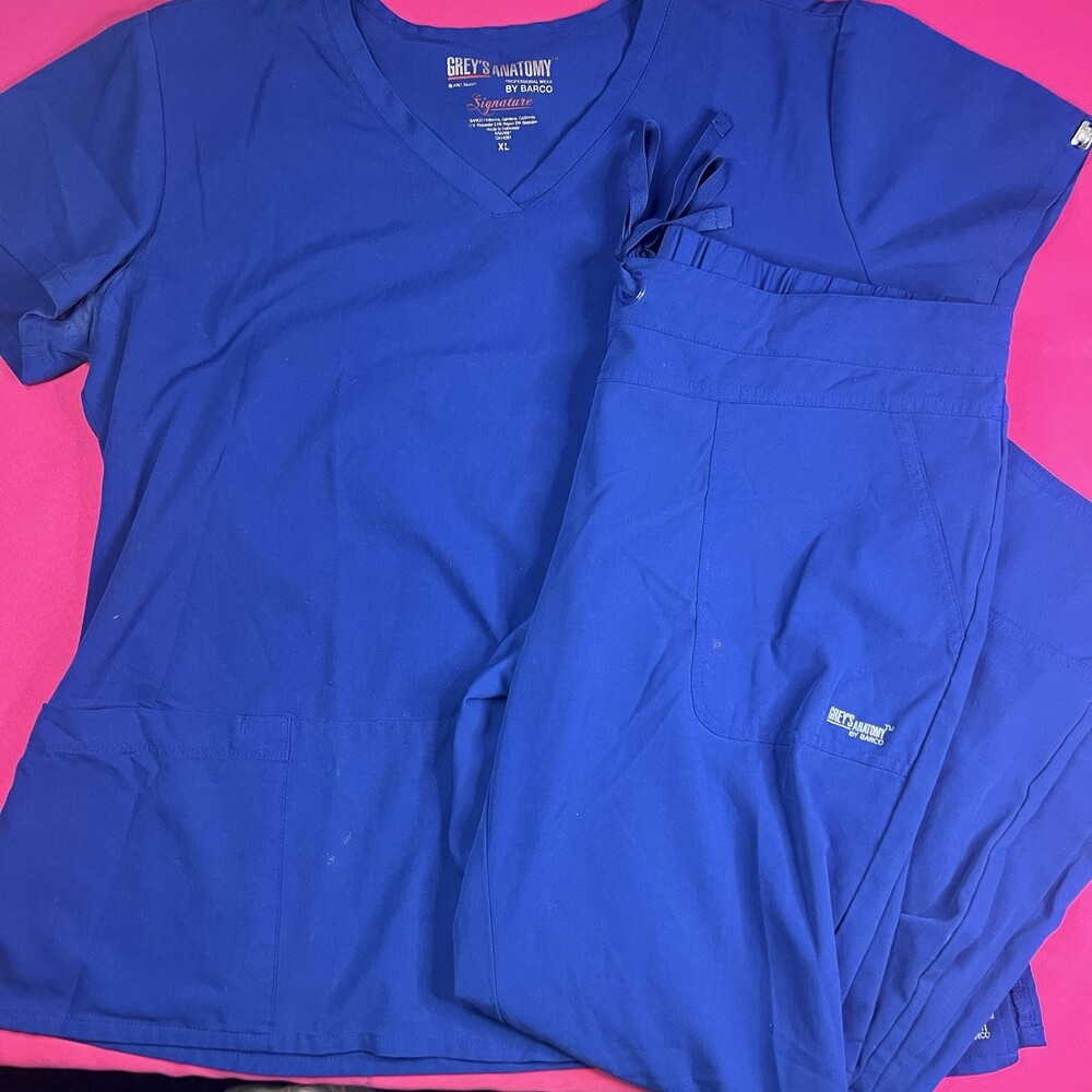 Grey's Anatomy by Barco Women's XL Galaxy Blue Solid Scrub Set Top & Pants Blend